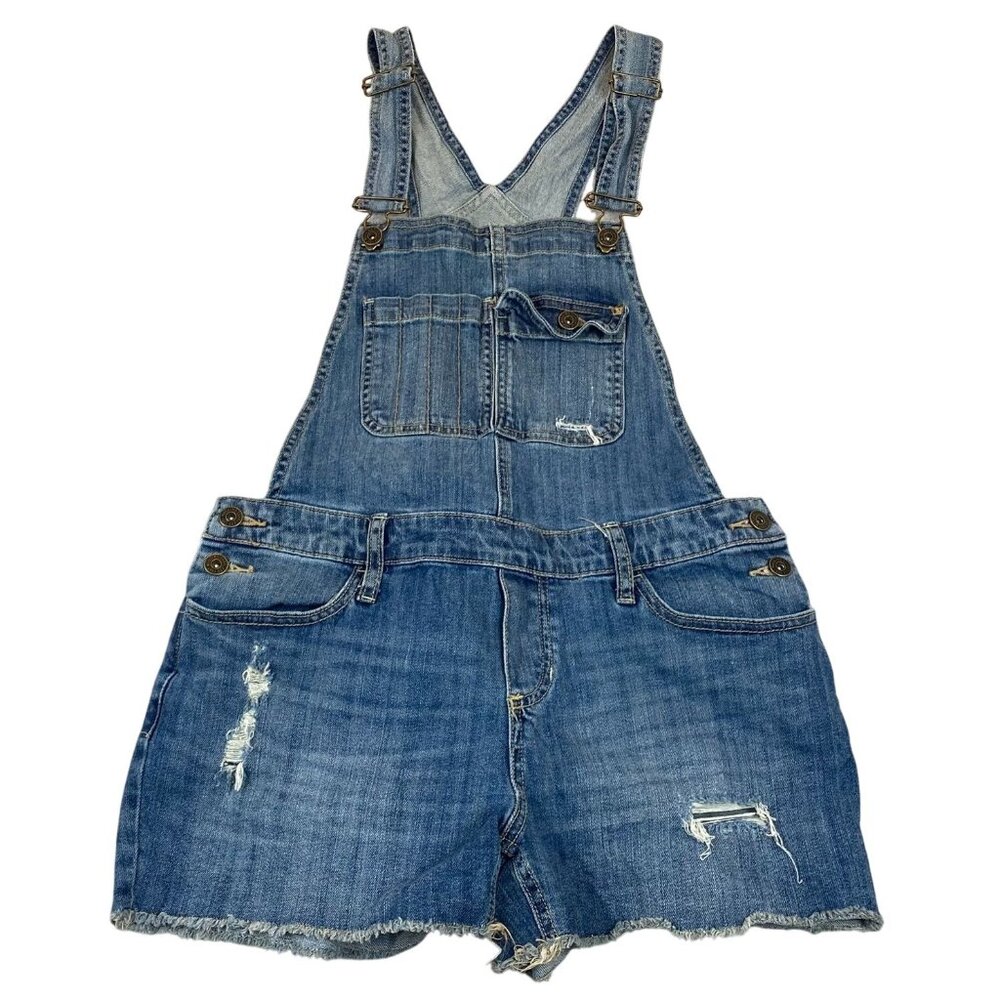 Mossimo Woman's Short Overalls M Distressed Denim Adjustable Straps Pockets